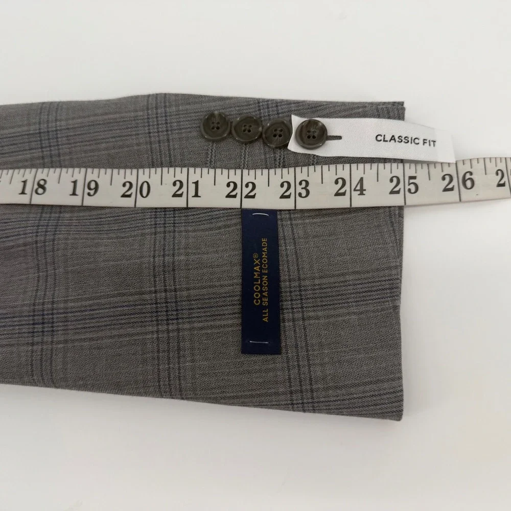 Stafford Suit Jacket Mens 42R Gray Navy Plaid CoolMax Performance Wool Blend NEW